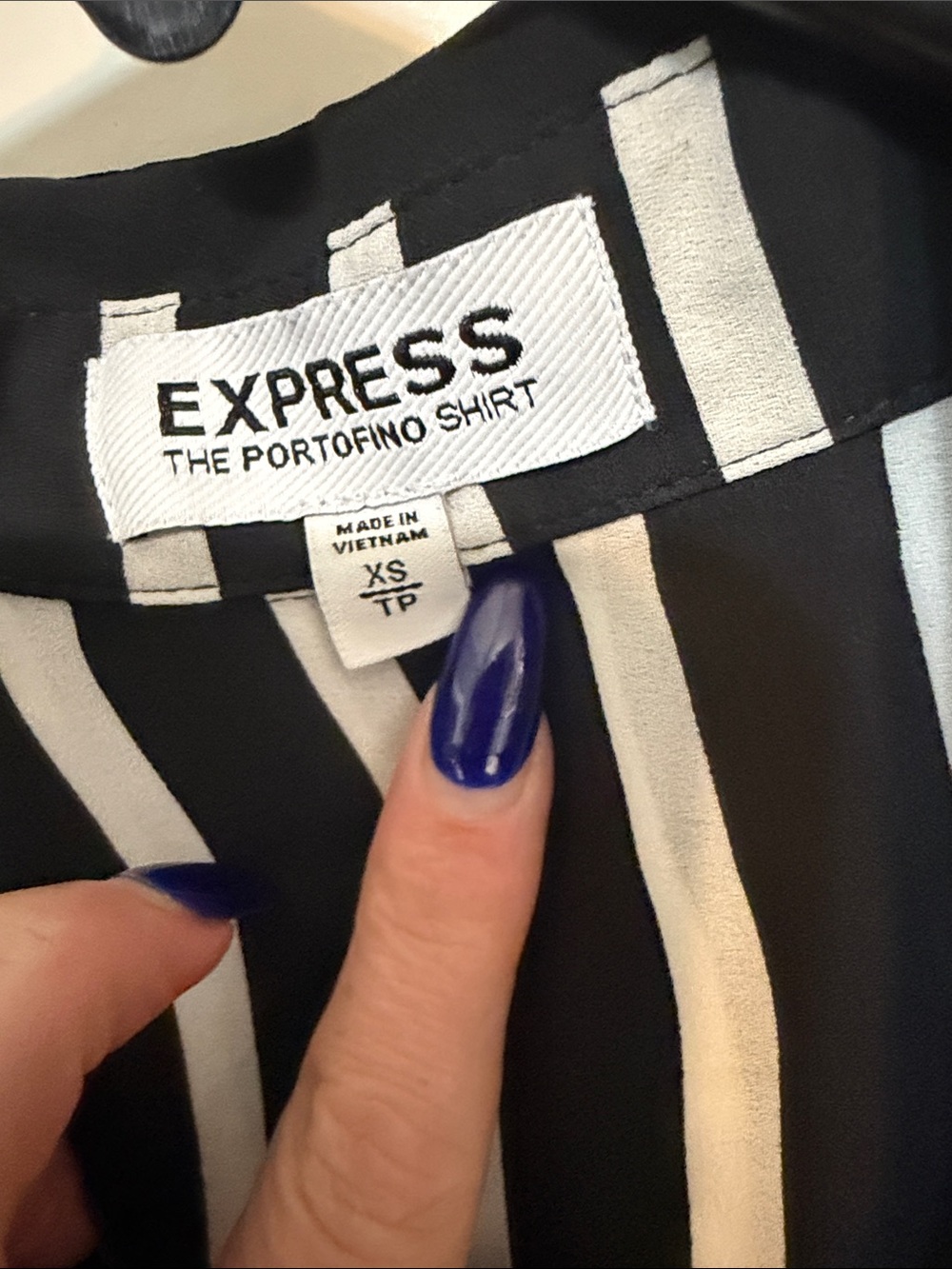 Express Black and White Vertical Stripe Button-Up Shirt - Picture 2 of 3